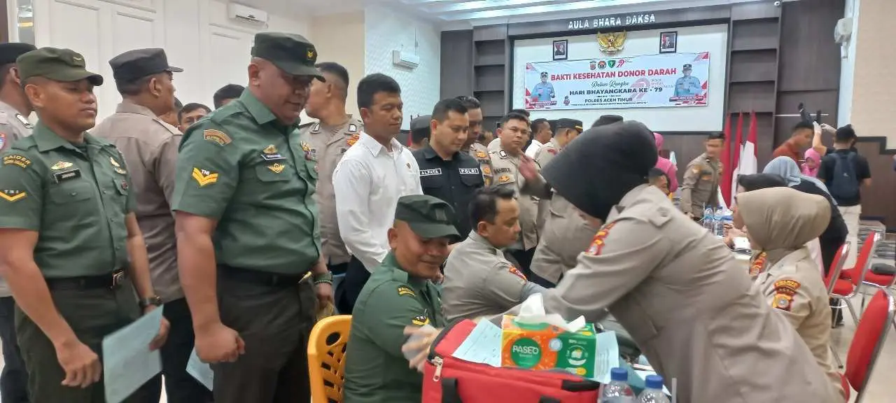 Donor Darah di Hari Bhayangkara Ke 79, Polres Aceh Timur Kumpulkan 117 Kantong Darah